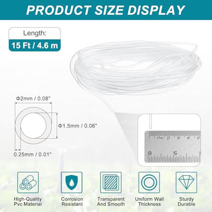 uxcell Clear PVC Tubing, 1.5mm ID x 2mm OD - 15ft PVC Tube Lightweight Vinyl Hose, Transparent Flexible Plastic Water Tubing for Air Oil Water Transfer Aquarium Irrigation - size: 1.5mm ID x 2mm OD