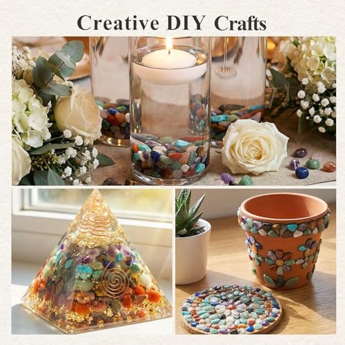 Quartz Crystals, Crushed Chips Tumbled Polished Stone Beads Irregular Shaped Succulent Rocks for Plants Indoor Betta Fish Tank Gravel Vase Filler Crafts About 1lb(450g),10 Different Kinds