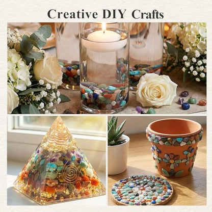 Quartz Crystals, Crushed Chips Tumbled Polished Stone Beads Irregular Shaped Succulent Rocks for Plants Indoor Betta Fish Tank Gravel Vase Filler Crafts About 1lb(450g),10 Different Kinds