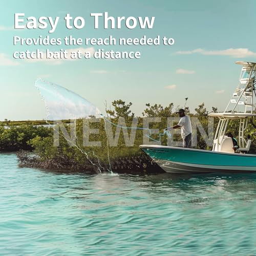 Neween Cast Net for Fishing with Shrimp Cage, American Freshwater Saltwater 3/4/5/6/7/8/9/10Ft Radius Casting Net Bait Trap Fish, Heavy Duty Zinc Sinker, 3/8 Inch Mesh Size - style: 5ft (150cm) Radius