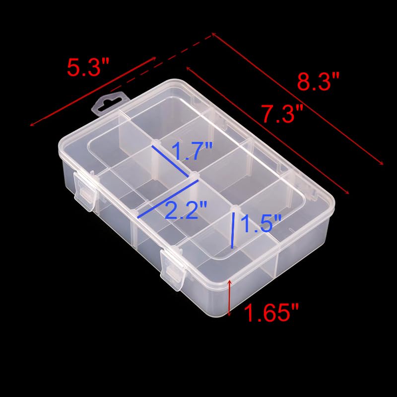 2 Packs 8-Compartments Art Supply Container, Clear Plastic Organizer Box with Dividers for Crafts Jewelry Fishing Tackles Hardware Metal - size: Small 8 grids 2pcs with dividers