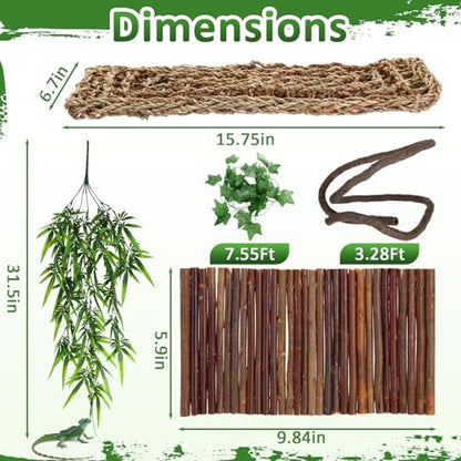 Bearded Dragon Tank Accessories Reptile Bridge Hammock Plants Jungle Climber Vines Terrarium Branch Plants Habitat Decoration for Hiding Climbing Snake Gecko Lizard Chameleon