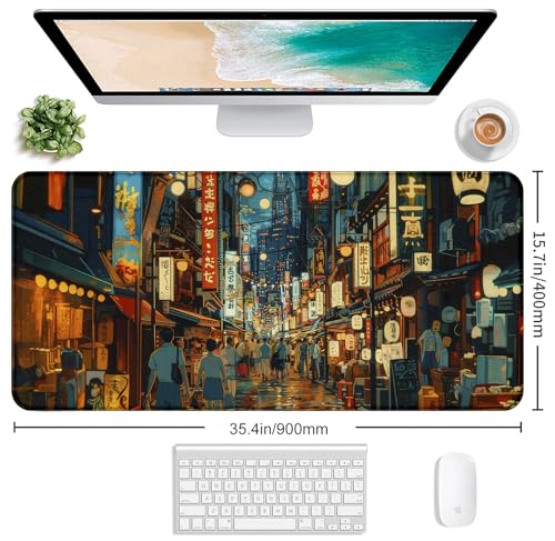 Cute Japanese Street Keyboard Desk Mat, Tokyo Night View Computer Mouse Mat | The Surface Of The Mouse Pad Is Designed With Fiber Woven Material, And The Base Is Made Of Natural Anti Slip Rubber. - color: Tokyo Street