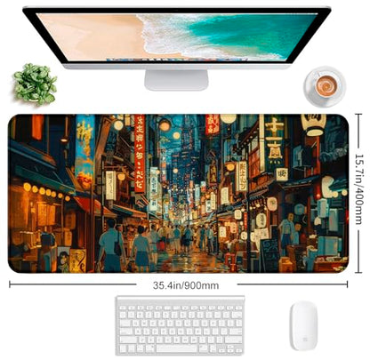 Cute Japanese Street Keyboard Desk Mat, Tokyo Night View Computer Mouse Mat | The Surface Of The Mouse Pad Is Designed With Fiber Woven Material, And The Base Is Made Of Natural Anti Slip Rubber. - color: Tokyo Street
