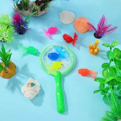 TOYANDONA Bath Toys for Toddlers - Bathtub Toys Fishing Net with 6pcs Floating Fish for Kids Babies Water Play Swimming Pool Bath Shower Fishing Game (Random Color)