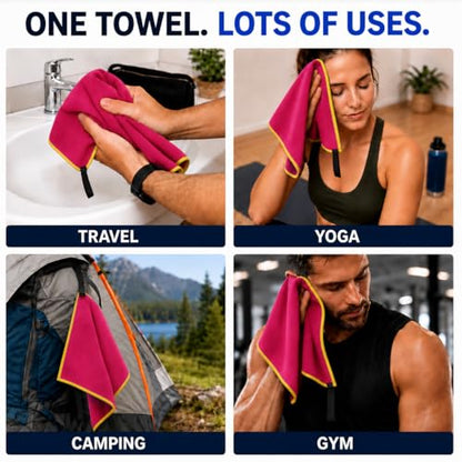 Backpacking Ultralight Quick Dry Microfiber Soft Fast Drying Hand and Face Towel Wash Cloth Camping Yoga Hiking Active Lifestyle Small (Magenta, Small) - color: Magenta, size: Small