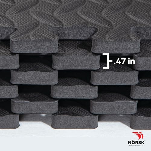 Norsk Foam Floor Gym Mats with Interlocking Tiles, .47" Thick, 24"x24", 12-Pack, 48 Square Feet, Diamond Plate Design, Grey - size: 12 Tiles - 48 Sq. Ft.
