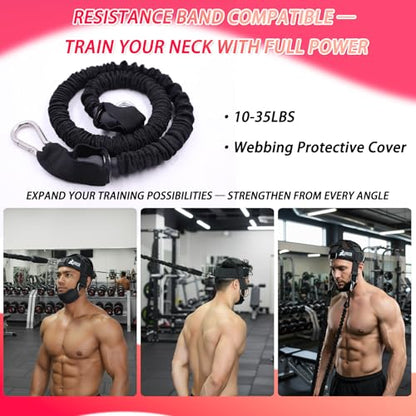 Adjustable Neck Harness with Pulley System & Resistance Bands – Multi-Directional Neck Weight Lifting Training for Strength, Stability & Posture – Padded Head Strap for Athletes & Fitness - color: 블랙.