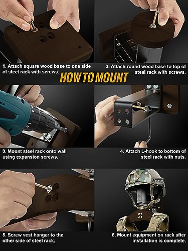 ONETIGRIS Tactical Gear Wall Mount, Heavy Duty Helmet & Plate Carrier Rack - color: Sapele