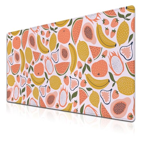 Large Desk Pad, Keyboard Mouse Pad Gaming Desk Mats, Mouse Pad Mat Non-Slip Rubber Base Waterproof with Stitched Edges, 35.4 X 15.7 inch for Work/Game/Office/Home Bright Summer Cartoon Fruits - color: Cartoon Fruits