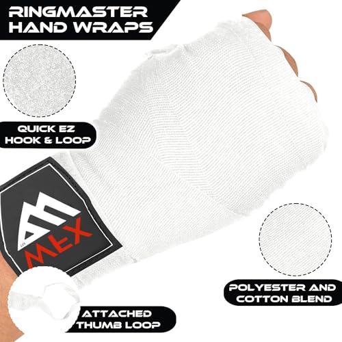 WFX Boxing Hand Wraps 3.5 4.5 Meter Martial Arts Bandages Inner Gloves Wrist Support Straps Punching Under Hand Knuckles Heavy Elasticated Training Bag Mitts Muay Thai - color: White, size: 4.5 M
