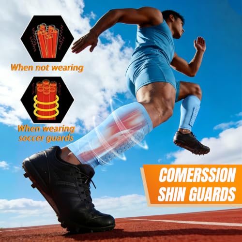 XZQTIVE Soccer Shin Guards Shin Defender for Kids Youth Adult, Ski Shin Guard Calf Compression Sleeve with Honeycomb Shin Pads - color: baby blue, size: X-Large
