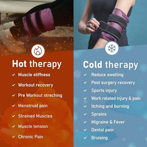 Medium Gel Ice Pack Wrap with Straps, Stretchable 8" x 23" | Hot and cold gel ice pack for pain relief, tennis elbow, ankle, foot & hand, iwith straps hold pack securely in place, purple - size: Medium, style: Purple