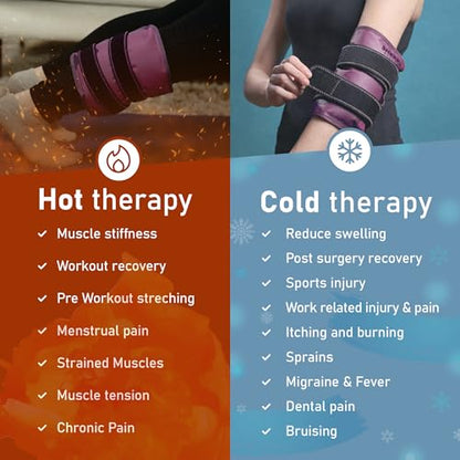 Medium Gel Ice Pack Wrap with Straps, Stretchable 8" x 23" | Hot and cold gel ice pack for pain relief, tennis elbow, ankle, foot & hand, iwith straps hold pack securely in place, purple - size: Medium, style: Purple