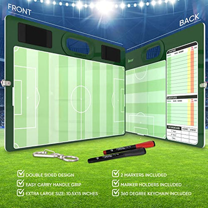 Soccer Dry Erase Coaching Board 15"x10.5" Whiteboard for Coaches - 2 Markers Included - Tactics Field Board for Soccer Coaching Equipment Accessories - Perfect Coach Gift