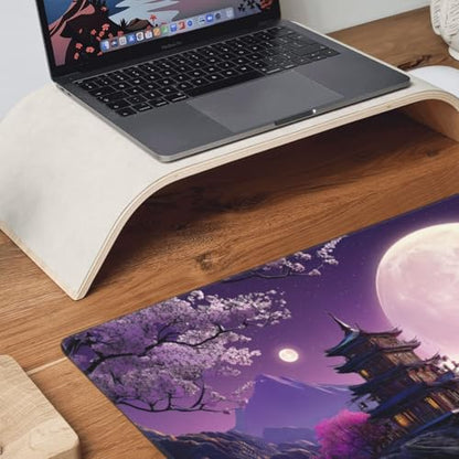 XXL Gaming Mouse Pad 35.4 x 15.7 Inch, Large Extended Desk Mousepad, Water-Resistant Surface, Stitched Edges, Non-Slip Rubber Base Desk Mat for Gaming & Office - color: Cherry Moon
