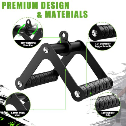 Double D Row Handle LAT Pulldown Attachments,Comfort Rubber Grip V Bar Attachmentt for Cable Machine Home Gym Accessory - color: Black Double D