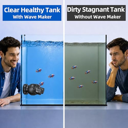 Magnetic Wave Maker for Aquarium: 1s Snap on 15mm Glass & Dry-Hand Relocation - Dual 180°Adjustable Heads Eliminate Dead Spots Improve Water Quality for 55-125 Gallon Fish Tank
