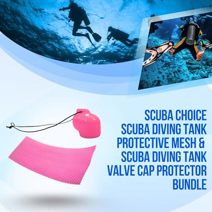 Scuba Choice Tank Protection Bundle Kit – Valve Cap Protector + Stretchable Mesh Tank Cover Sleeve for Aluminum Cylinders, Scratch & Valve Damage Prevention, Scuba Diving Accessories
