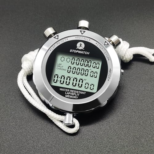 Stopwatch Timer, Digital Stop Watch with 0.01second & 0.001second Timing, Metal 10/100/400 Laps Memory, Rolilink Large dispaly Alarm Clock for Coach Sports Running Marathon - color: 10 Lap