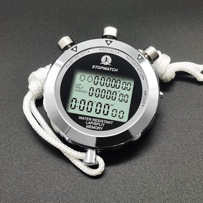 Stopwatch Timer, Digital Stop Watch with 0.01second & 0.001second Timing, Metal 10/100/400 Laps Memory, Rolilink Large dispaly Alarm Clock for Coach Sports Running Marathon - color: 10 Lap