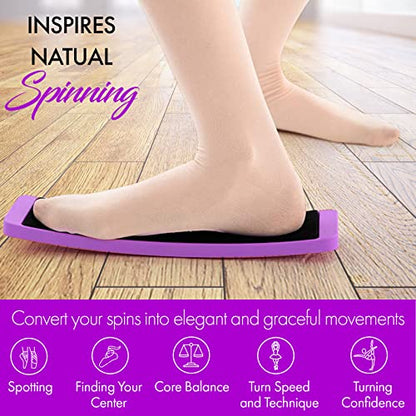 Turning Board for Dancers, Cheerleaders, Gymnasts, Ice Skaters | Improve Turns, Balance & Stability — Ballet Pirouette Trainer, Figure Skating & Gymnastics Practice Board - color: Purple with Bag