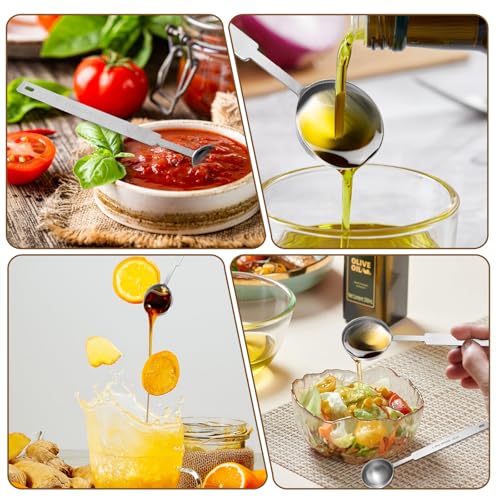 4pcs Teaspoons Measuring Spoon,7In Long Handle Measuring Spoons, Stainless Steel Long Measuring Spoons Includes 1/4 tsp, 1/2 tsp, 1 tsp for Accurate Measure Liquid Dry Ingredients Ground Coffee