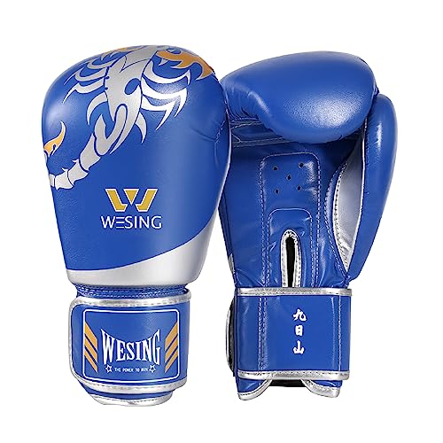 WESING Martial Arts Headgear Gloves Set Boxing Headgear 10oz Boxing Gloves for Men Women Kickboxing Sparring Training - color: Blue, size: Small