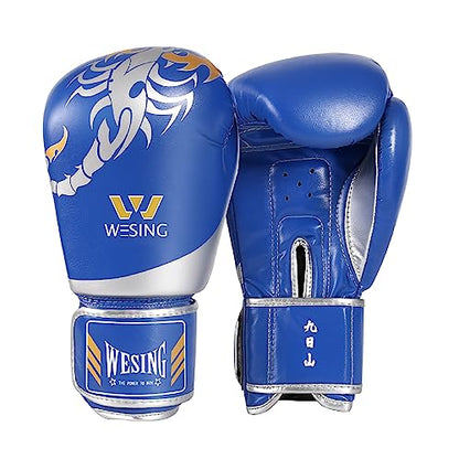 WESING Martial Arts Headgear Gloves Set Boxing Headgear 10oz Boxing Gloves for Men Women Kickboxing Sparring Training - color: Blue, size: Small