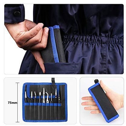 HANDSKIT Tweezer Set - Curved, Flat Head, Pointy Tweezers Kit for Craft, Jewelry, Electronics & Laboratory Work - 9 Pieces