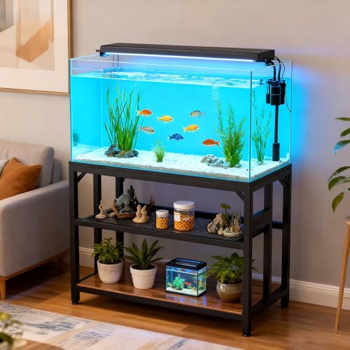 40 Gallon Fish Tank Stand with Power Outlets and Adjustable Shelf, 660LBS Capacity Metal Aquarium Stand for Turtle Tank, Reptile Terrarium and Breeder Tank, Suitable for Home Office, Rustic Brown - color: Rustic Brown