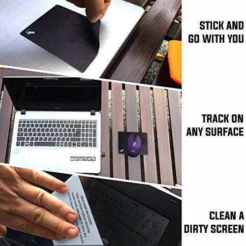 Adhesive Mouse Pad by Gecko Travel Mouse Pad - Sticks to Any Surface - Stick On Portable - Webcam Covers and Screen Cleaner Included (Black) - color: BLACK