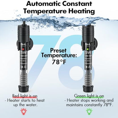 Submersible Aquarium Heater, Adjustable Fish Tahk Heater with Free Thermometer Suitable for Marine Saltwater and Freshwater - size: R25