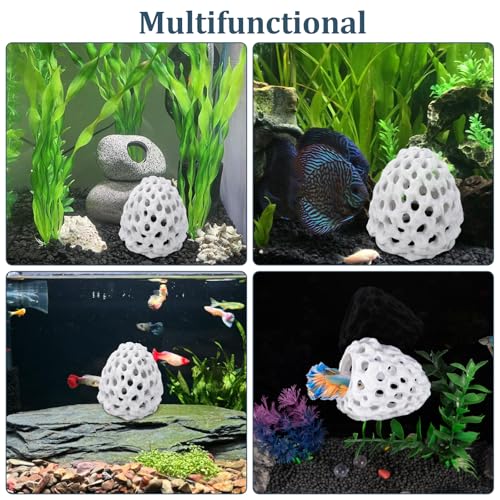 Shrimp Dome Hide with Suction Cup - Ideal Aquarium Ornament for Shrimp, Guppy & Betta Fish Hiding and Resting White