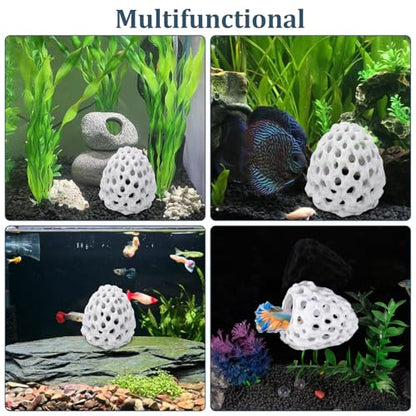 Shrimp Dome Hide with Suction Cup - Ideal Aquarium Ornament for Shrimp, Guppy & Betta Fish Hiding and Resting White