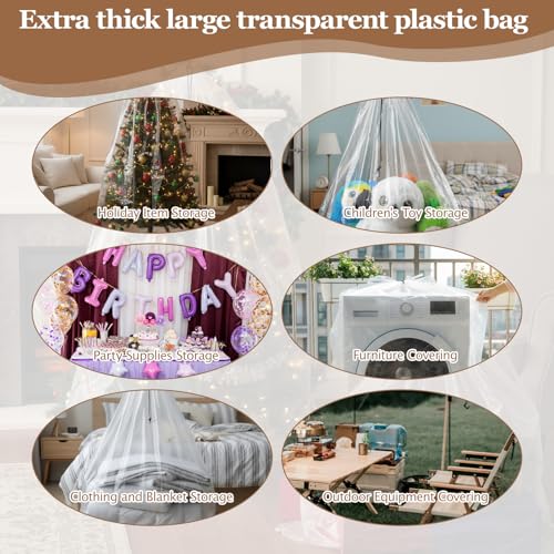 6 Pack 47x59 inches Dustproof Moistureproof Luggage Bags Extra Large Clear Drawstring Plastic Storage-Bags, 4 Mils Luggage Storage Bags for Storage and Keeping Luggages