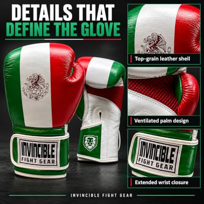 Invincible Fight Gear Flag Leather Boxing Gloves - color: Mexican Flag, size: 12oz