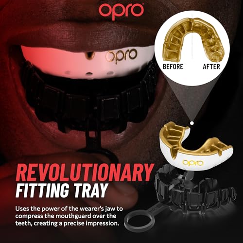 OPRO Gold Level Moldable Mouth Guard, Premium Fit (White/Gold) Adult & Kids - color: White/Gold, size: Adult (Age 10+)