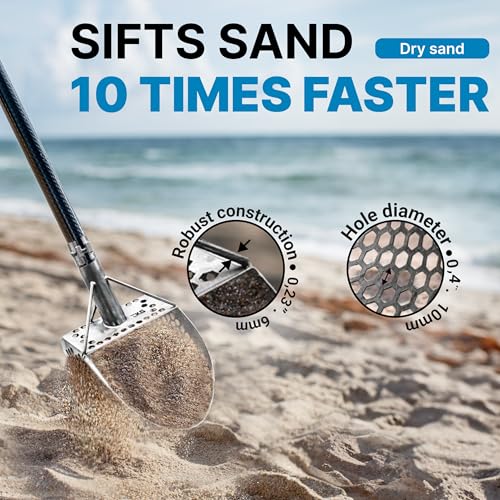 Sand Scoops for Beach Metal Detecting Stainless Steel Beach Metal Detecting Shovel Underwater Treasure Hunting, Metal Detector Accessories(Bag + Scoop + Carbon Fiber Handle), (9x6 + Handle) - size: 9 x 6 in + Handle