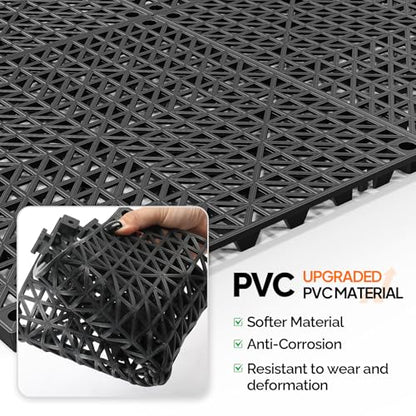 Bonnlo Black Interlocking Floor Tile, 12''*12'' Anti-Fatigue Floor Mat, Restaurant Drainage Kitchen Mat, Cushioned Flooring Mat, Non-Slip Garden Tile for Poolside, Wet Area, Deck and Bathroom Use