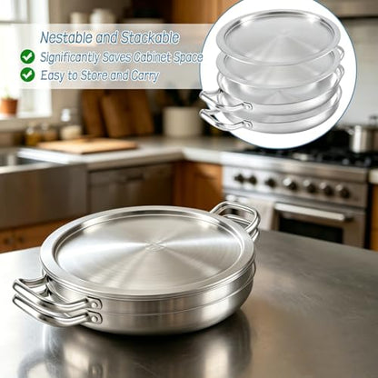 2 Set 12 Inch Chilled Serving Trays for Parties, Shrimp Cocktail Serving Dish with Ice Tray, Stainless Steel Chilled Party Platter, Cooling Charcuterie Serving Board for Fruits Veggies Buffet Parties