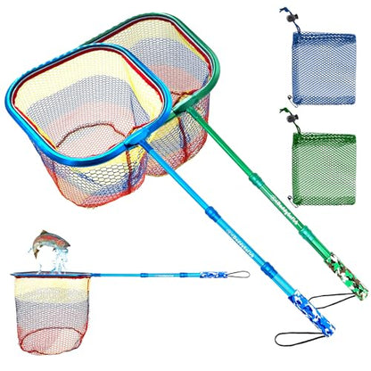 Kids Fishing Net - Extendable Telescopic Landing Net for Boy Girl Children Catching Small Fish Crab Shrimp Minnow Dragonfly Beach Pier Lake River Ocean