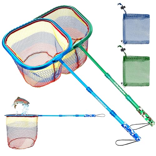 Kids Fishing Net - Extendable Telescopic Landing Net for Boy Girl Children Catching Small Fish Crab Shrimp Minnow Dragonfly Beach Pier Lake River Ocean