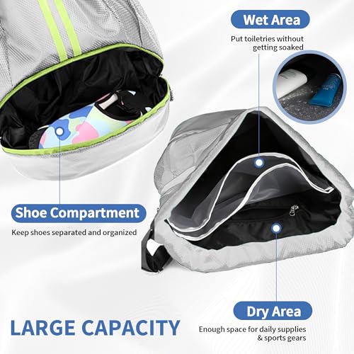 JELUTAR Drawstring Backpack Gym Bag with Shoes Compartment, Grey - color: Grey, size: Medium