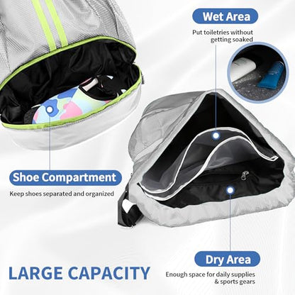 JELUTAR Drawstring Backpack Gym Bag with Shoes Compartment, Grey - color: Grey, size: Medium