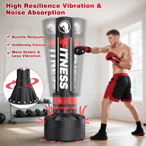 GIKPAL Freestanding Punching Bag for Adults, Heavy Boxing Bag with Stand - color: Red (Hand Wrap & Boxing Golves)
