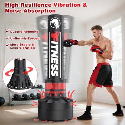 GIKPAL Freestanding Punching Bag for Adults, Heavy Boxing Bag with Stand - color: Red (Hand Wrap & Boxing Golves)