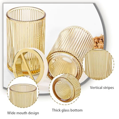 Toothbrush Holders for Bathrooms, 2pcs Amber Glass Toothbrush Holder, Bathroom Toothbrush Cup and Toothpaste Holder with Gold Divider, Tooth Brush and Toothpaste Organizer for Countertop - color: Amber Gold