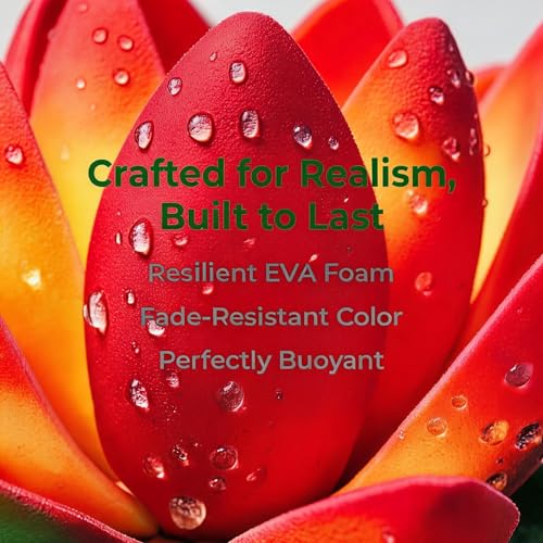 Artificial Floating Foam Lotus Flower with Lily Pads, Artificial Pond Plants Ornaments for Pond Garden Aquarium Decoration, Orange