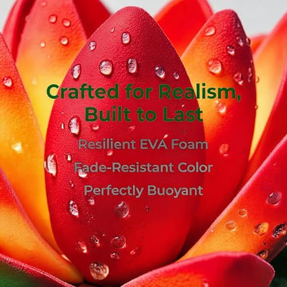 Artificial Floating Foam Lotus Flower with Lily Pads, Artificial Pond Plants Ornaments for Pond Garden Aquarium Decoration, Orange